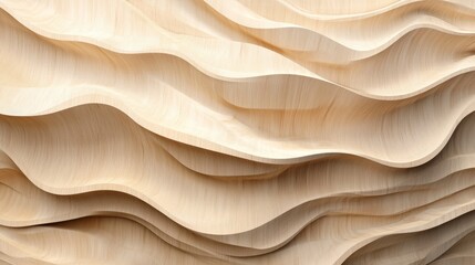 Poster - Generative AI wooden wave design with intricate patterns, beige warmth, and a tranquil lake-inspired feel.