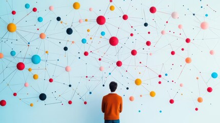 Poster - Person gazing at a wall filled with colorful balls exhibiting wonder and curiosity in a creative and engaging environment