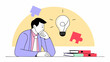 © huuphong - innovation creativity or imagination for business success thinking about idea solution to solve problem or brainstorm concept smart businessman thinking under inspired bright light bulb