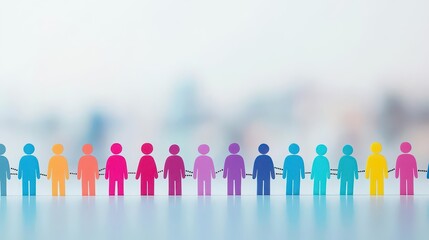 Poster - Group of people standing in a line outdoors reflecting unity and diversity in a natural setting
