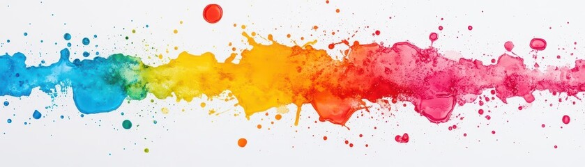 Poster - Rainbow colored paint spilled on a white background creating a bright and playful artistic display of color