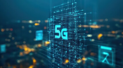 Aufkleber - Prominent 5g displayed on a building signifying advanced telecommunications and modern digital connectivity