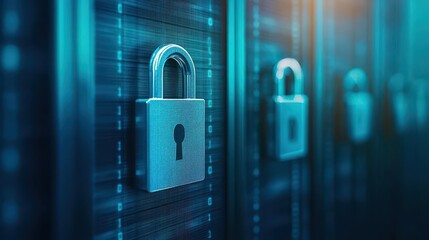 Fototapete - Secure padlock on a server rack representing data protection and cybersecurity in modern technology infrastructure