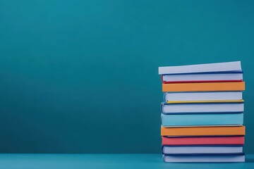 Aufkleber - Neatly stacked collection of books on a wooden surface portraying knowledge, learning, and the love of reading