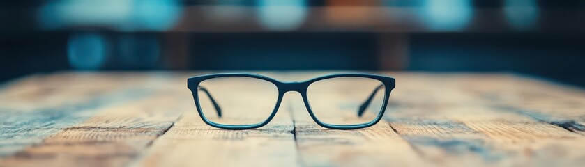 Fototapete - Stylish eyeglasses resting on a rustic wooden table surrounded by natural light in a cozy indoor space