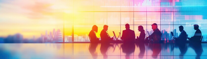 Poster - Professional group of people engaged in a collaborative meeting in a well-lit conference room setting