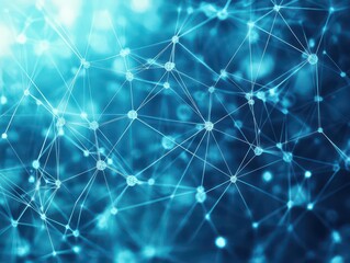 Leinwandbilder - Abstract blue background showcasing a network of connected lines and nodes representing digital communication