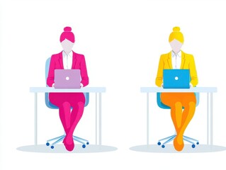 Poster - Two people collaborating together on laptops at a table in a modern workspace, engaging in productive work