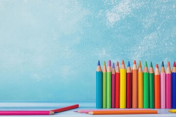 Poster - A collection of colorful pencils arranged neatly together highlighting creativity, art supplies, and school essentials
