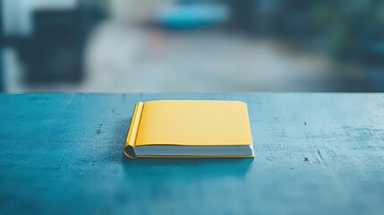 Aufkleber - A vibrant yellow book resting on a wooden table surrounded by an inviting and cozy reading environment
