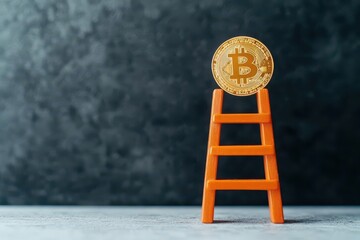 Poster - Ladder with bitcoin coin on top symbolizing the ascent and growth opportunities in the world of cryptocurrency investment