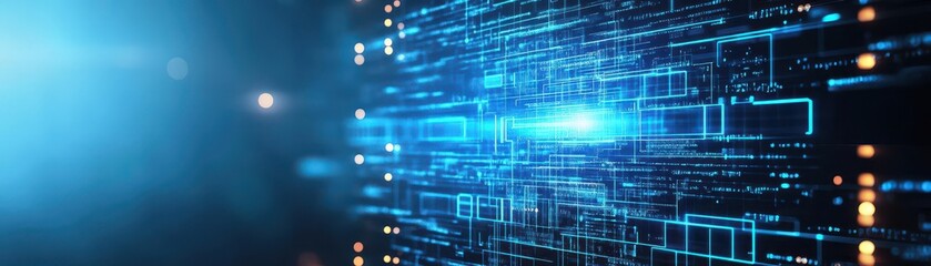 Fototapete - Dark blue and black background featuring complex binary code pattern for digital and cyber security themes and designs