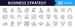 © SMUX - Business strategy set of web icons in line style. A collection of linear icon representing key business concepts, including market analysis, strategy, leadership, innovation, planning. Editable stroke