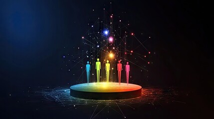 Poster - Connected people icons with glowing lines and single flat color background