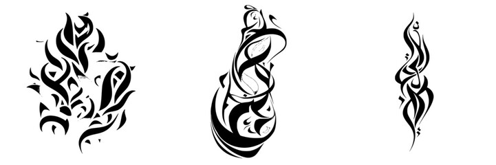 Poster - artistic abstract calligraphy designs showcasing elegance and fluidity in black and white with intri
