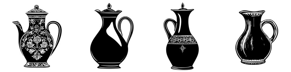 Poster - Decorative ceramic vessels display intricate designs at a local artisan market in early spring