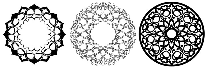 Poster - intricate black and white mandalas displayed in a symmetrical arrangement