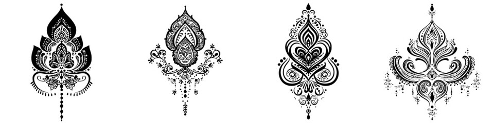 Poster - Floral designs featuring intricate detailing and elegant patterns in black and white for art inspiration