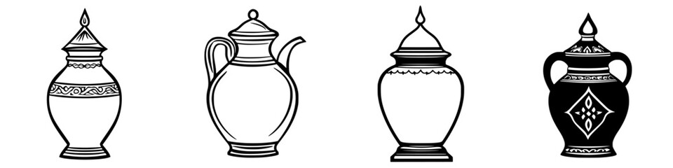 Poster - Decorative pottery showcasing various traditional designs in a contemporary style suitable for art and culture enthusiasts