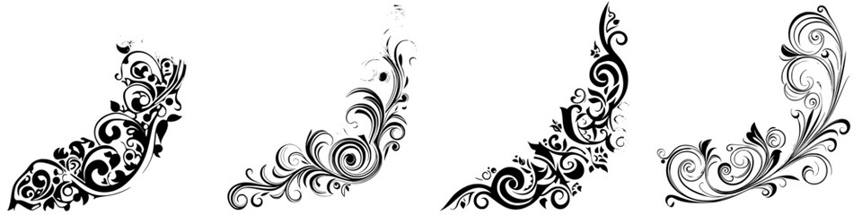 Poster - Decorative black flourishes with intricate designs suitable for artistic projects and backgrounds