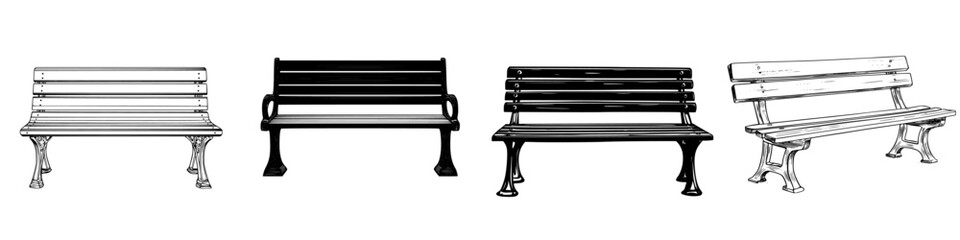 Poster - Different styles of outdoor benches showcased together in a minimalist design setting