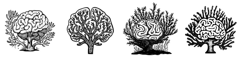 Poster - Creative representation of brain and tree combinations showcasing nature and cognition in an artistic display