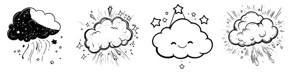 Poster - Cloud illustrations showcasing various weather styles in a playful and artistic manner