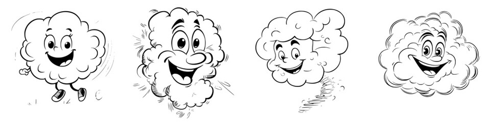 Poster - Cartoon characters with cheerful expressions featuring puffy clouds designed as playful creatures in a lighthearted style