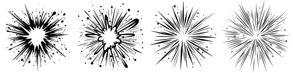 Poster - Explosive graphic designs depicting bursts of energy and impact in various styles and patterns