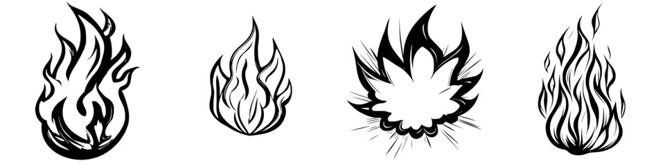 Poster - Various styles of flame illustrations showcasing different shapes and designs in black and white