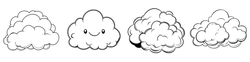 Poster - Cartoon clouds with different expressions in a playful style perfect for children's artwork