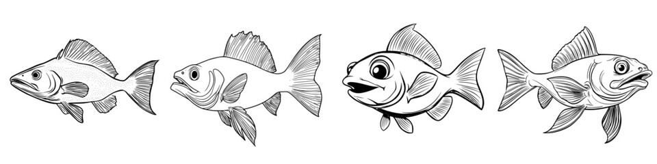 Poster - Cute and expressive fish illustrations convey different emotions in a whimsical underwater setting