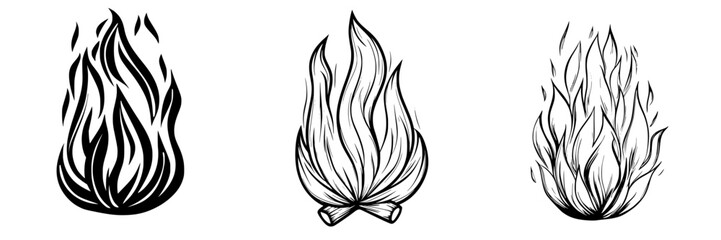 Poster - creative illustrations of flames and fire in various styles showcasing dynamic movement and energy