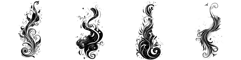 Poster - Elegant black floral designs with swirling curves and intricate details for decorative purposes