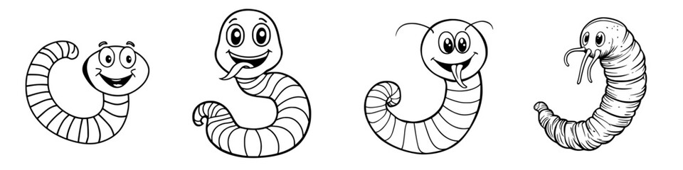 Poster - Colorful cartoon worms showcasing different expressions in a playful design
