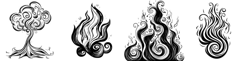 Poster - swirling patterns of tree roots and flames showcase the harmony of nature in abstract art design