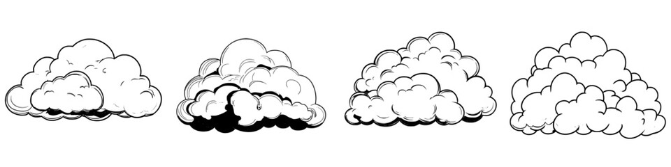 Poster - Illustration of various cloud shapes against a simple background showcasing natural atmospheric phenomenon