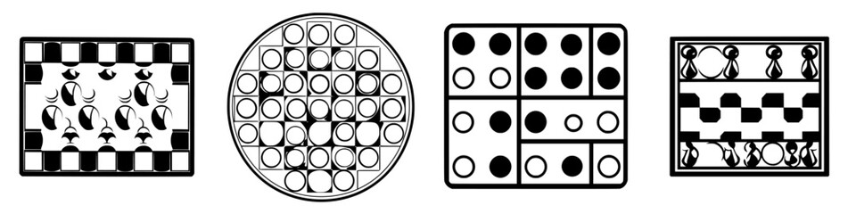 Poster - Patterns and designs of various game boards displayed in black and white on a flat surface