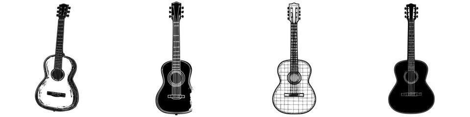 Poster - Different styles of acoustic guitars displayed in a creative arrangement from various angulations