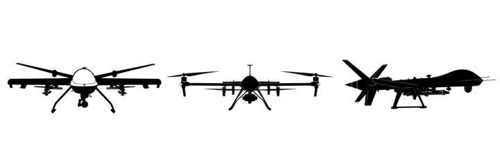 Poster - Various drone silhouettes showcasing unique designs for aerial technology and surveillance applications