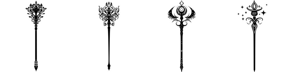 Poster - Decorative magic wands displayed in a line showcasing intricate designs and varying styles