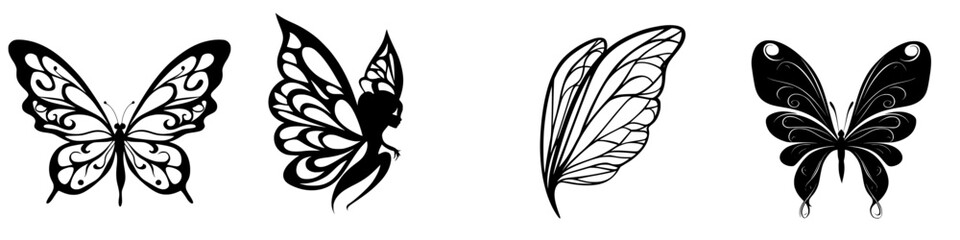 Poster - Decorative butterfly and fairy silhouettes on a white background for creative design ideas