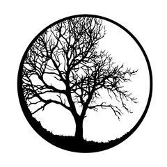 Poster - Emphasizing the beauty of a barren tree silhouette against a circular backdrop in a minimalist design