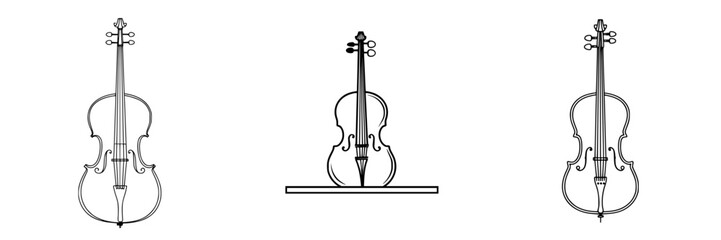 Poster - Detailed line drawing of three perspectives of a classic violin on a white background