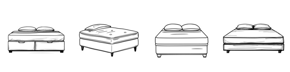 Poster - Four distinct styles of beds showcased in a minimalistic illustration for interior design inspiration