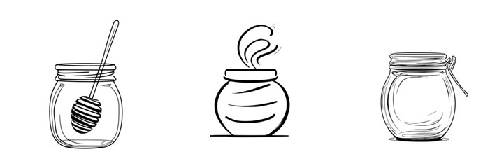Poster - Unique collection of illustrated jars with honey, herbs, and spices showcased on a clean white background