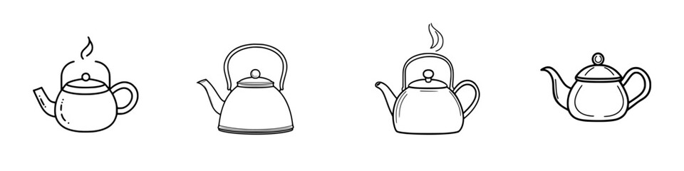 Poster - Collection of minimalist teapot illustrations showcasing various designs and styles for kitchen decor ideas