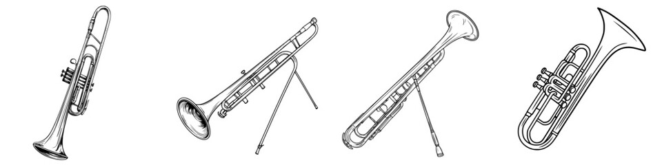Poster - Various brass instruments displayed on a white background highlighting their unique shapes and designs for musical education