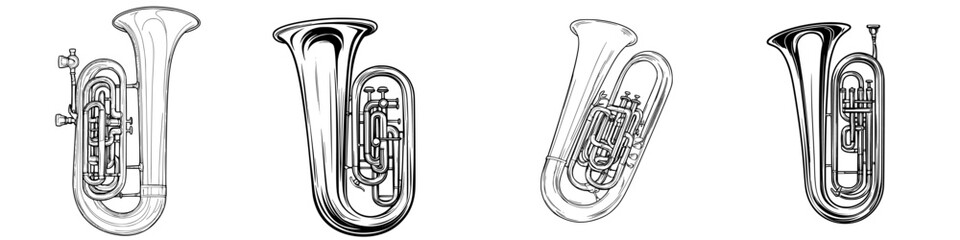Poster - Different types of tubas displayed in a row, showcasing various designs and structures for musical instruments