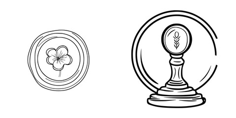 Poster - Stylish designs of a floral emblem and a vintage seal captured in a minimalist art style